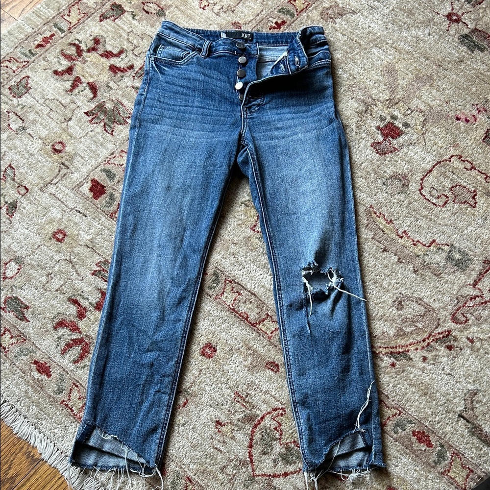 KUT High Rise Distressed Blue Jeans